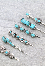 WESTERN BOBBY PIIN SET OF 6 TURQUOISE ARROW LIGHTNING BOLT