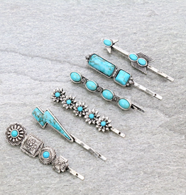 WESTERN BOBBY PIIN SET OF 6 TURQUOISE ARROW LIGHTNING BOLT