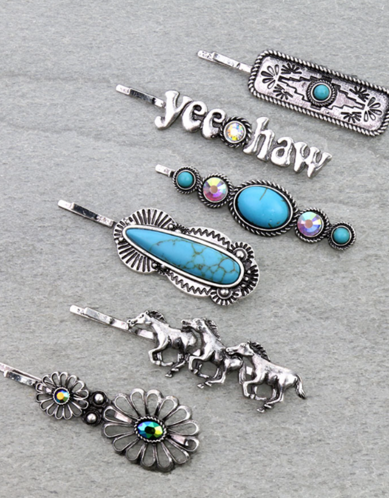 WESTERN BOBBY PIN SET OF 6 YEEHAW& HORSES