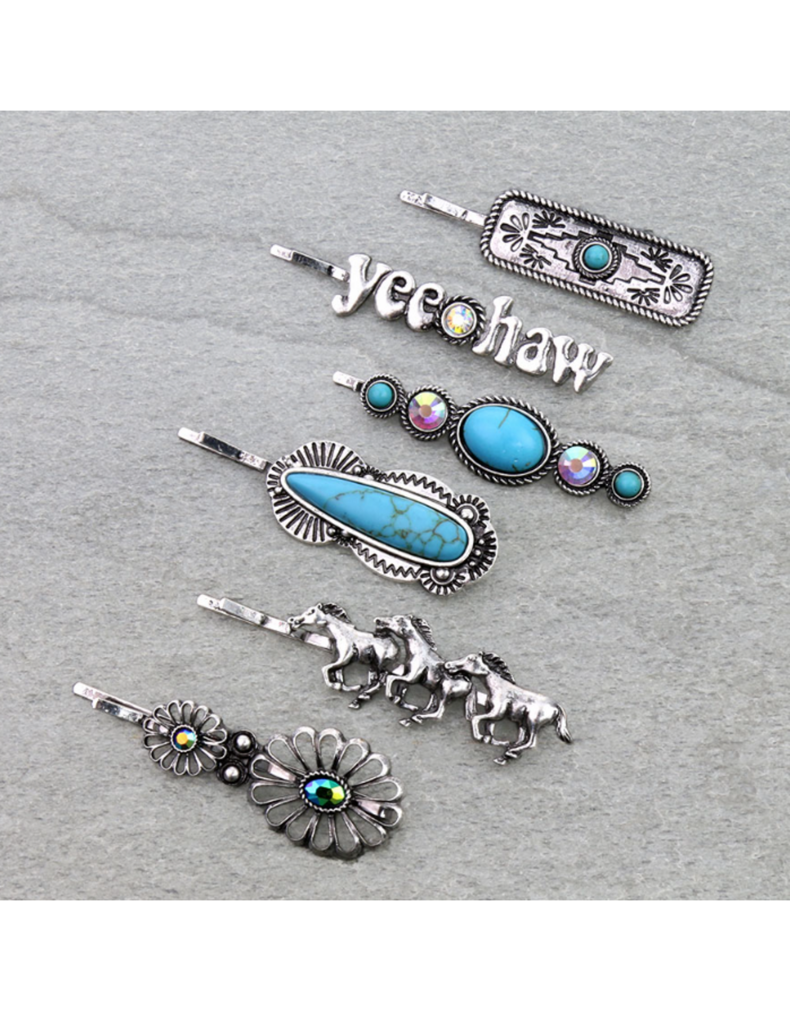 WESTERN BOBBY PIN SET OF 6 YEEHAW& HORSES