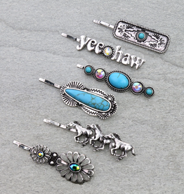 WESTERN BOBBY PIN SET OF 6 YEEHAW& HORSES