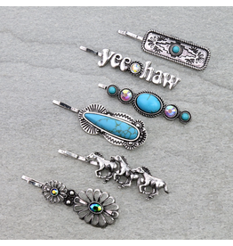 WESTERN BOBBY PIN SET OF 6 YEEHAW& HORSES