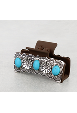 WESTERN HAIR CLAW CLIP BROWN FLORAL METAL PLATED TURQ STONES