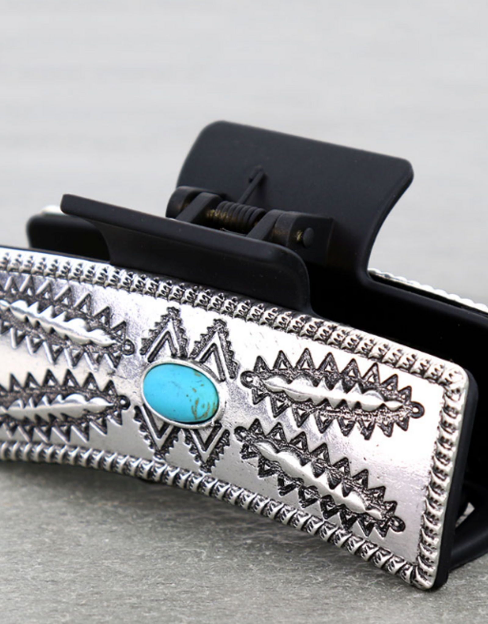 WESTERN HAIR CLAW CLIP BALCK METAL PLATED AZTEC