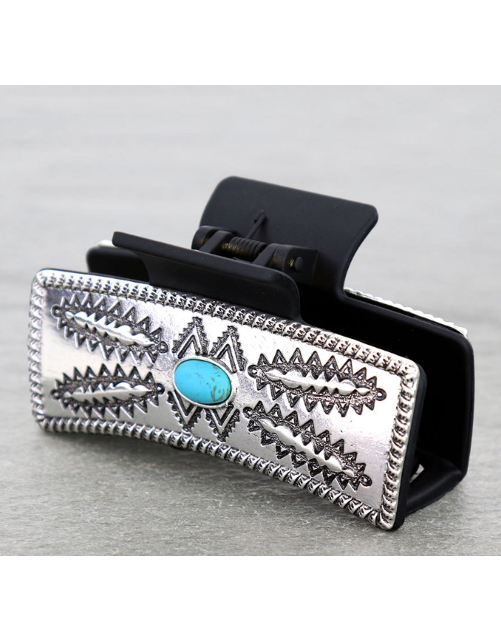 WESTERN HAIR CLAW CLIP BALCK METAL PLATED AZTEC