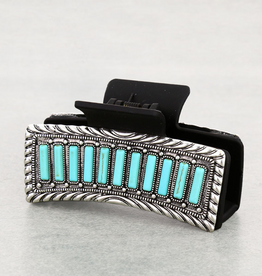 WESTERN HAIR CLAW CLIP BALCK METAL PLATED TURQUOISE BAR STONES