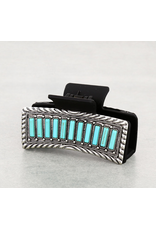 WESTERN HAIR CLAW CLIP BALCK METAL PLATED TURQUOISE BAR STONES
