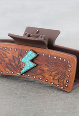 WESTERN HAIR CLAW CLIP LEATHER SUNFLOWER TURQUOISE BOLT