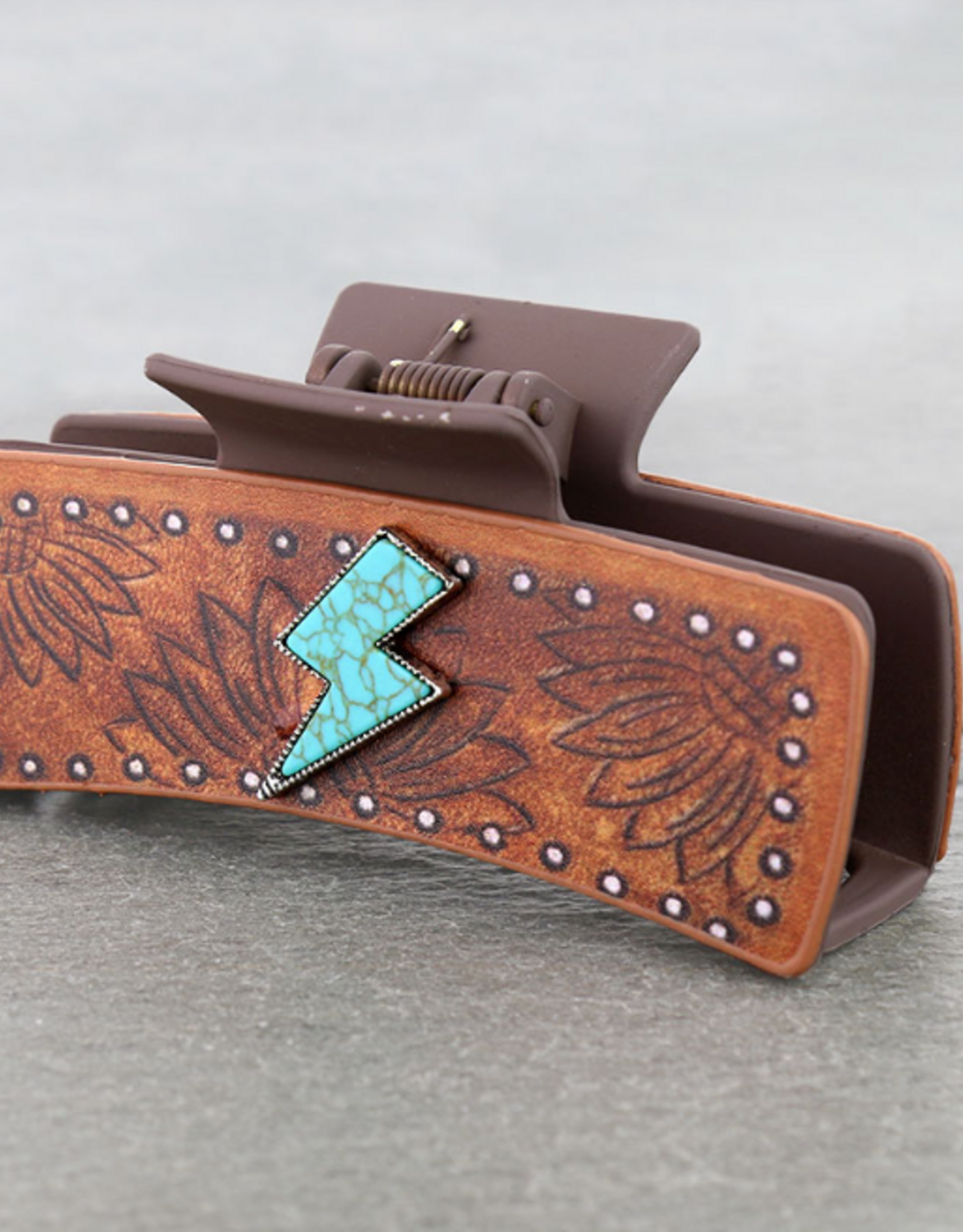 WESTERN HAIR CLAW CLIP LEATHER SUNFLOWER TURQUOISE BOLT