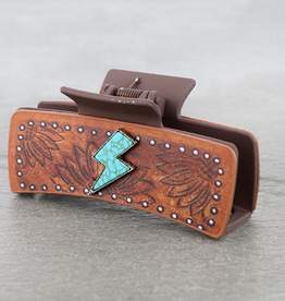 WESTERN HAIR CLAW CLIP LEATHER SUNFLOWER TURQUOISE BOLT