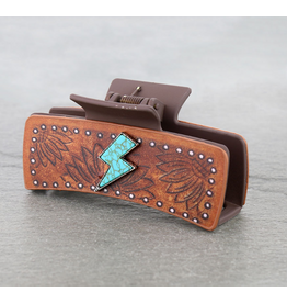 WESTERN HAIR CLAW CLIP LEATHER SUNFLOWER TURQUOISE BOLT