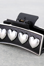 WESTERN HAIR CLAW CLIP BLACK METAL PLATED 4 HEARTS