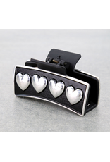 WESTERN HAIR CLAW CLIP BLACK METAL PLATED 4 HEARTS