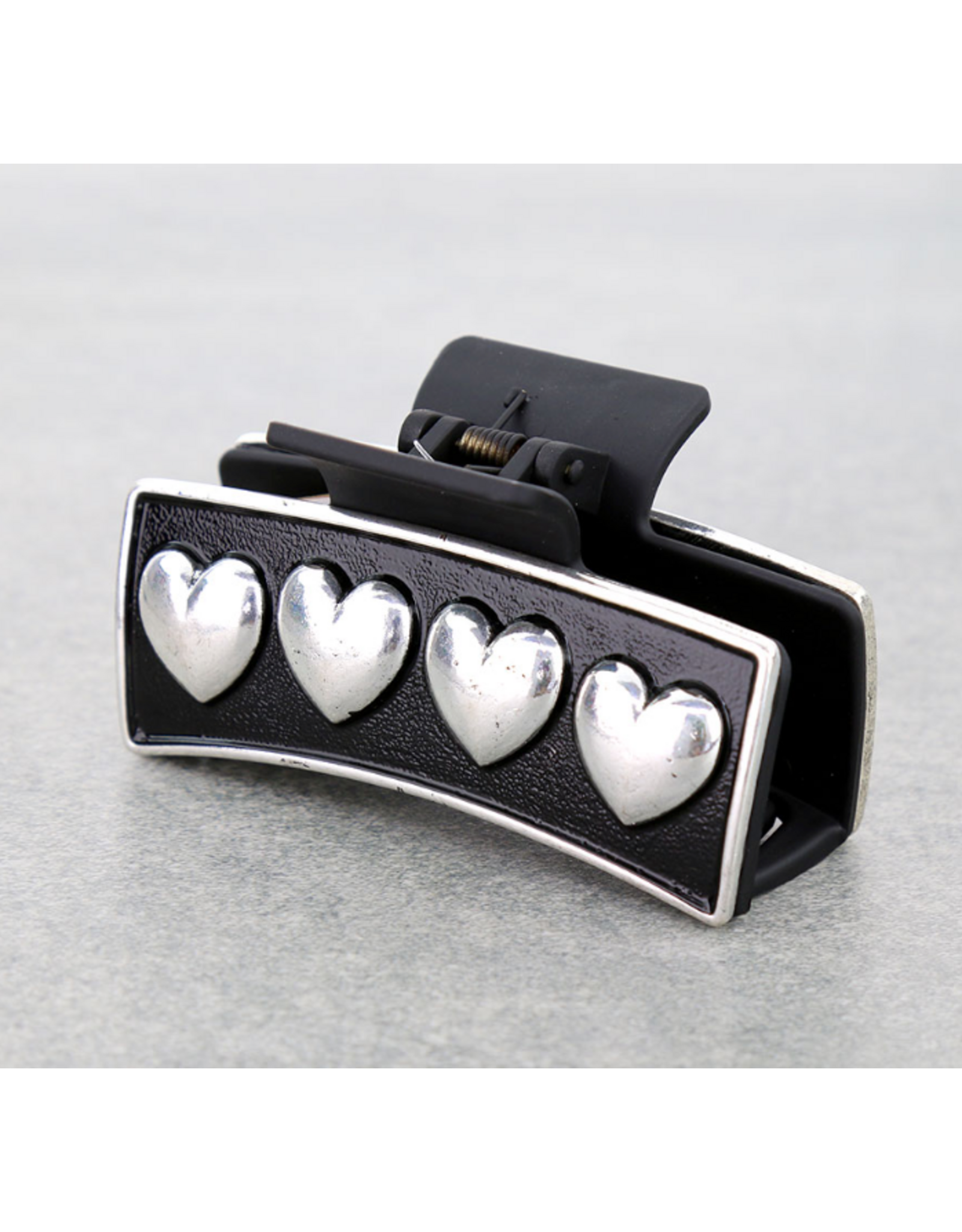 WESTERN HAIR CLAW CLIP BLACK METAL PLATED 4 HEARTS