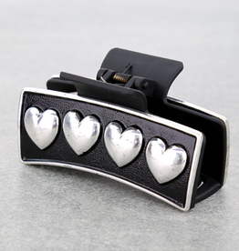 WESTERN HAIR CLAW CLIP BLACK METAL PLATED 4 HEARTS
