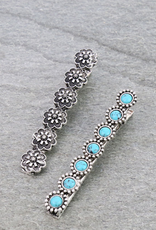WESTERN BOBBY PINS SET OF 2 FLOWER CONCHO, TURQUOISE CIRCLES