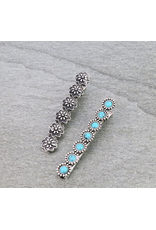 WESTERN BOBBY PINS SET OF 2 FLOWER CONCHO, TURQUOISE CIRCLES