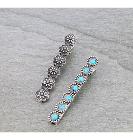 WESTERN BOBBY PINS SET OF 2 FLOWER CONCHO, TURQUOISE CIRCLES