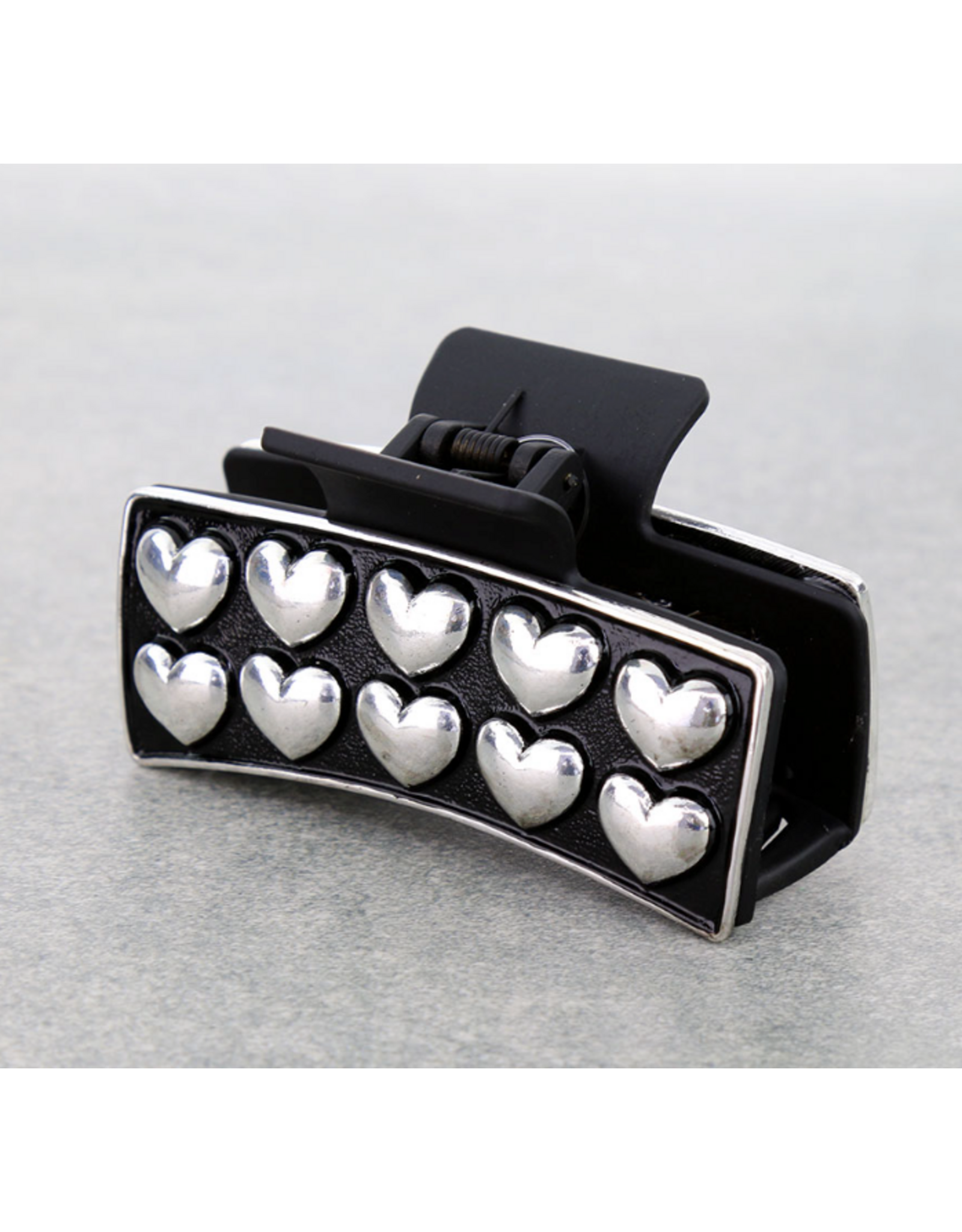 WESTERN HAIR CLAW CLIP BLACK METAL BUBBLE HEARTS