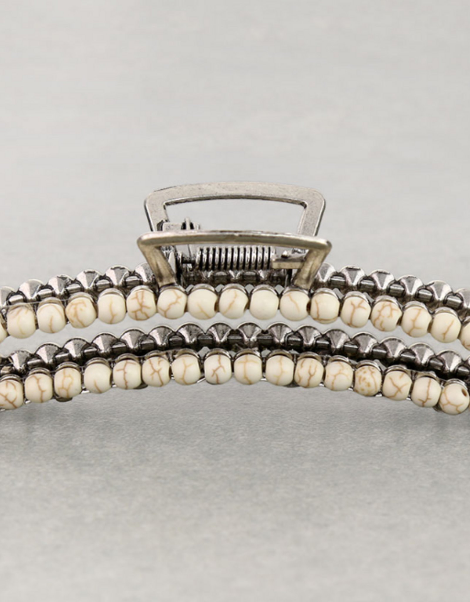 HAIR CLAW CLIP 4.25" STONE BEAD WHITE