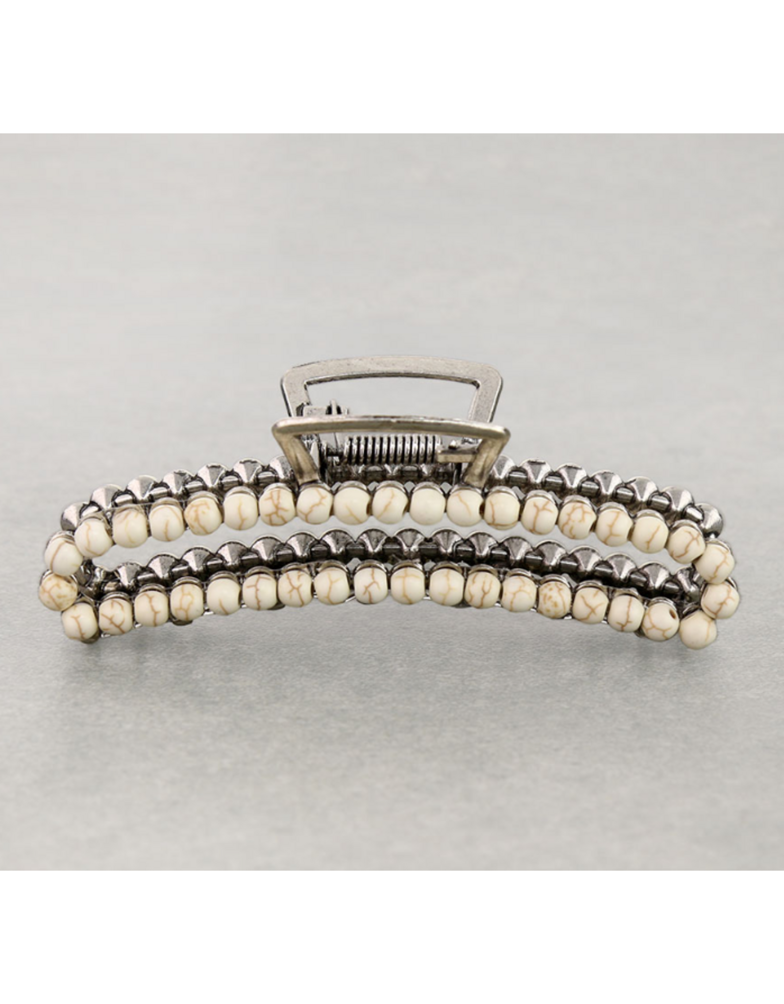 HAIR CLAW CLIP 4.25" STONE BEAD WHITE