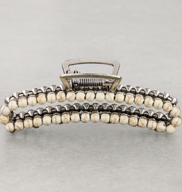 HAIR CLAW CLIP 4.25" STONE BEAD WHITE