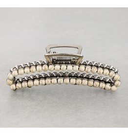 HAIR CLAW CLIP 4.25" STONE BEAD WHITE