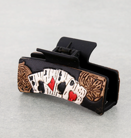 WESTERN HAIR CLAW CLIP LEATHER 4 ACES WILD
