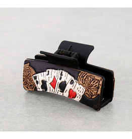 WESTERN HAIR CLAW CLIP LEATHER 4 ACES WILD
