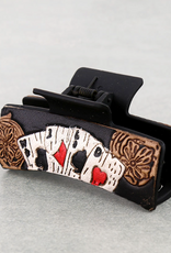 WESTERN HAIR CLAW CLIP LEATHER 4 ACES WILD