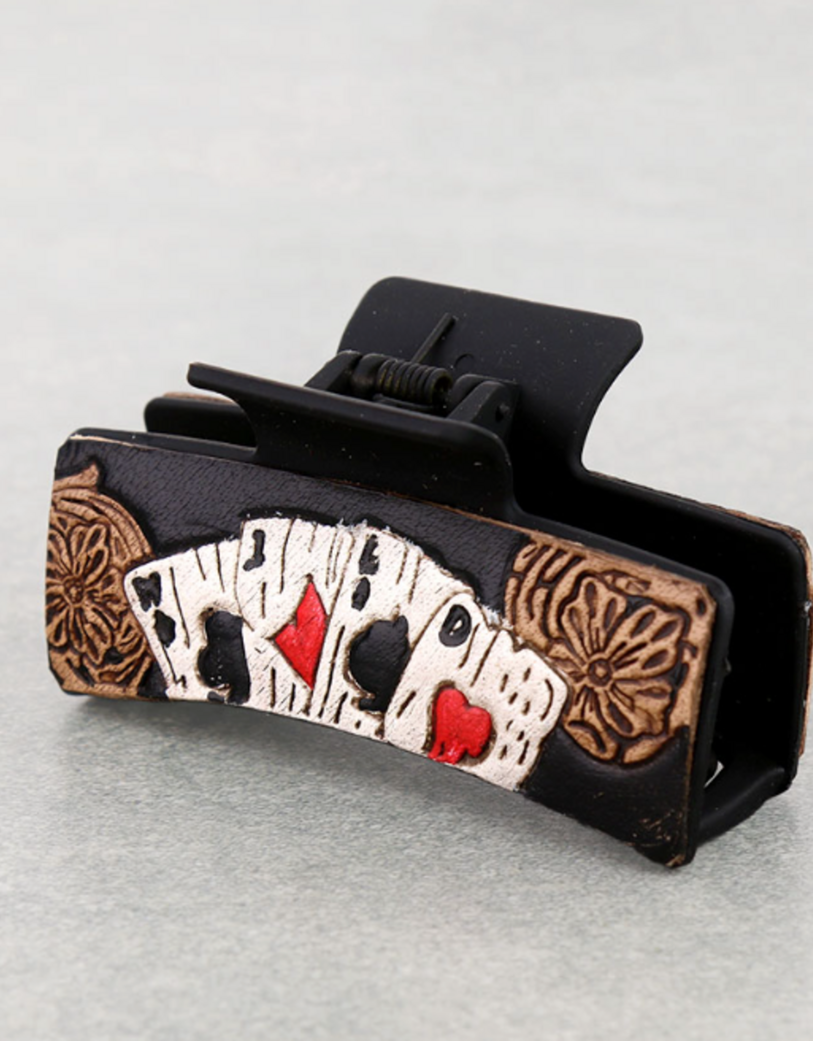 WESTERN HAIR CLAW CLIP LEATHER 4 ACES WILD