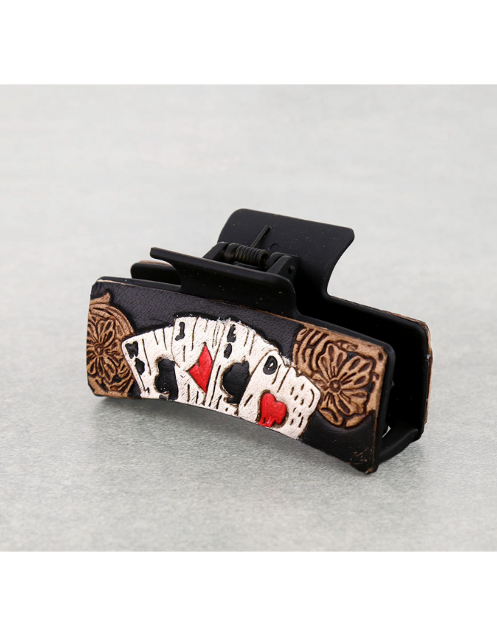 WESTERN HAIR CLAW CLIP LEATHER 4 ACES WILD