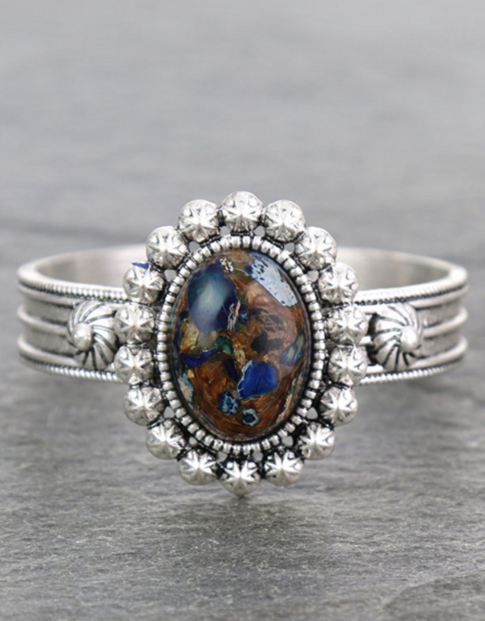 BRACELET CUFF BROWN AND BLUE STONE