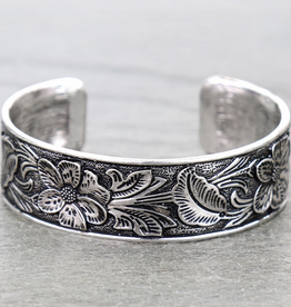 BRACELET CUFF WESTERN METAL FLOWER ENGRAVED