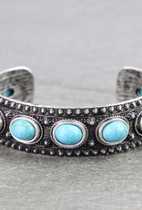 WESTERN ENGRAVED OVAL STONE BRACELET CUFF