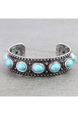 WESTERN ENGRAVED OVAL STONE BRACELET CUFF