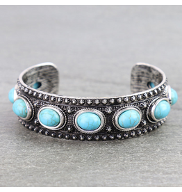 WESTERN ENGRAVED OVAL STONE BRACELET CUFF