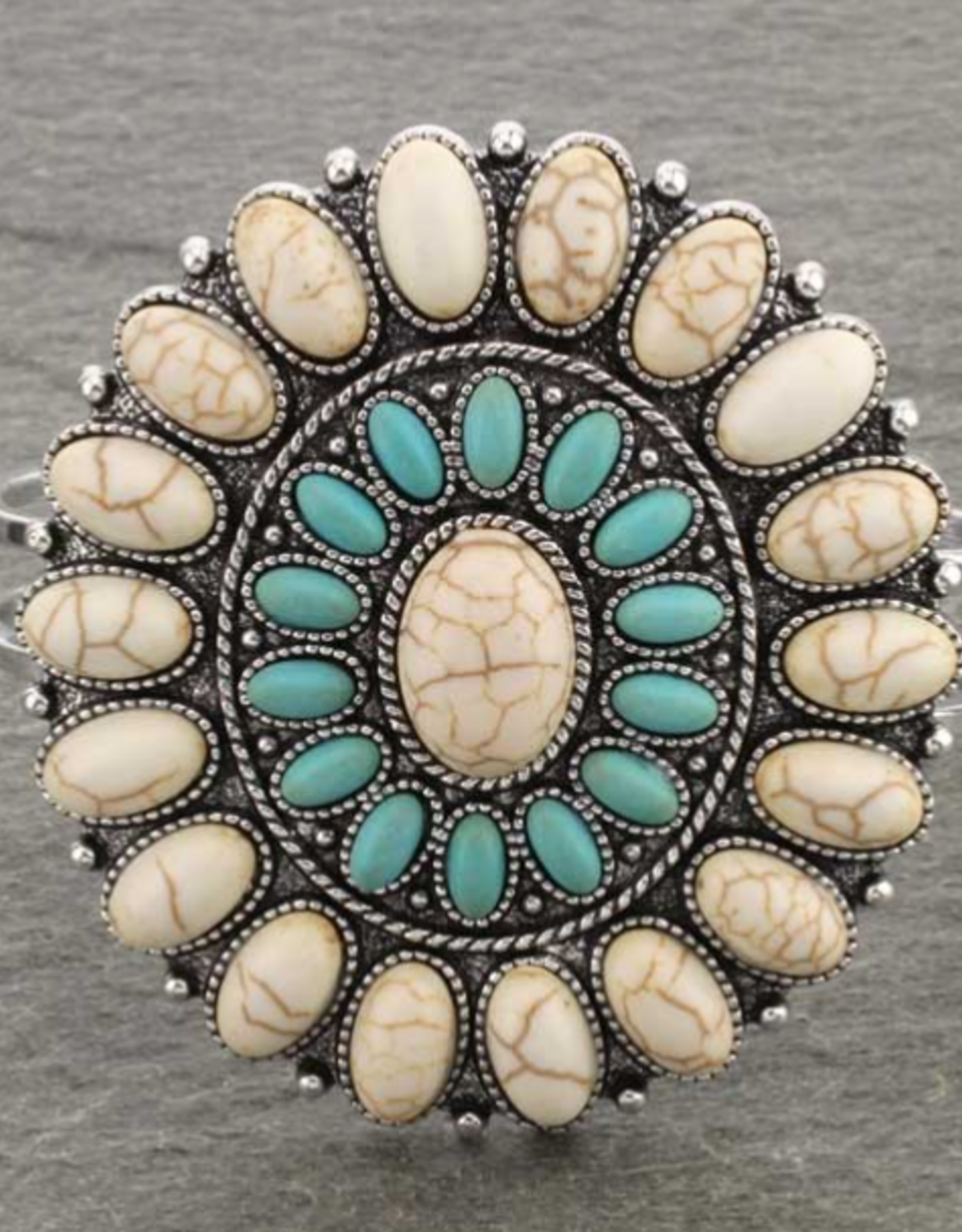 WESTERN CONCHO WITH STONE HINGE BRACELET TURQUOISE & WHITE