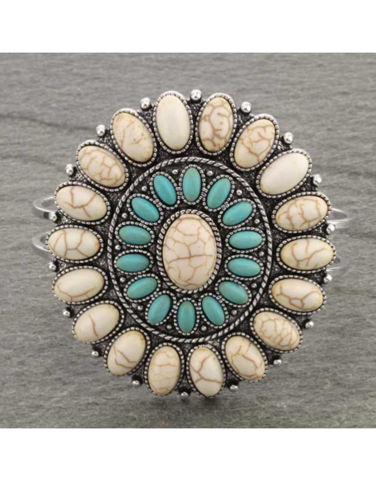WESTERN CONCHO WITH STONE HINGE BRACELET TURQUOISE & WHITE