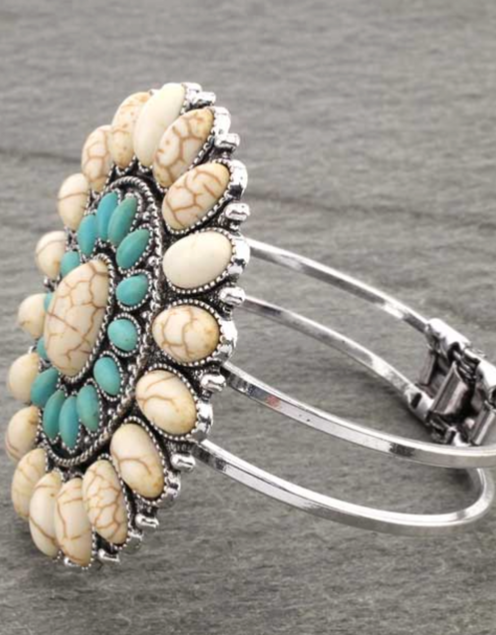 WESTERN CONCHO WITH STONE HINGE BRACELET TURQUOISE & WHITE