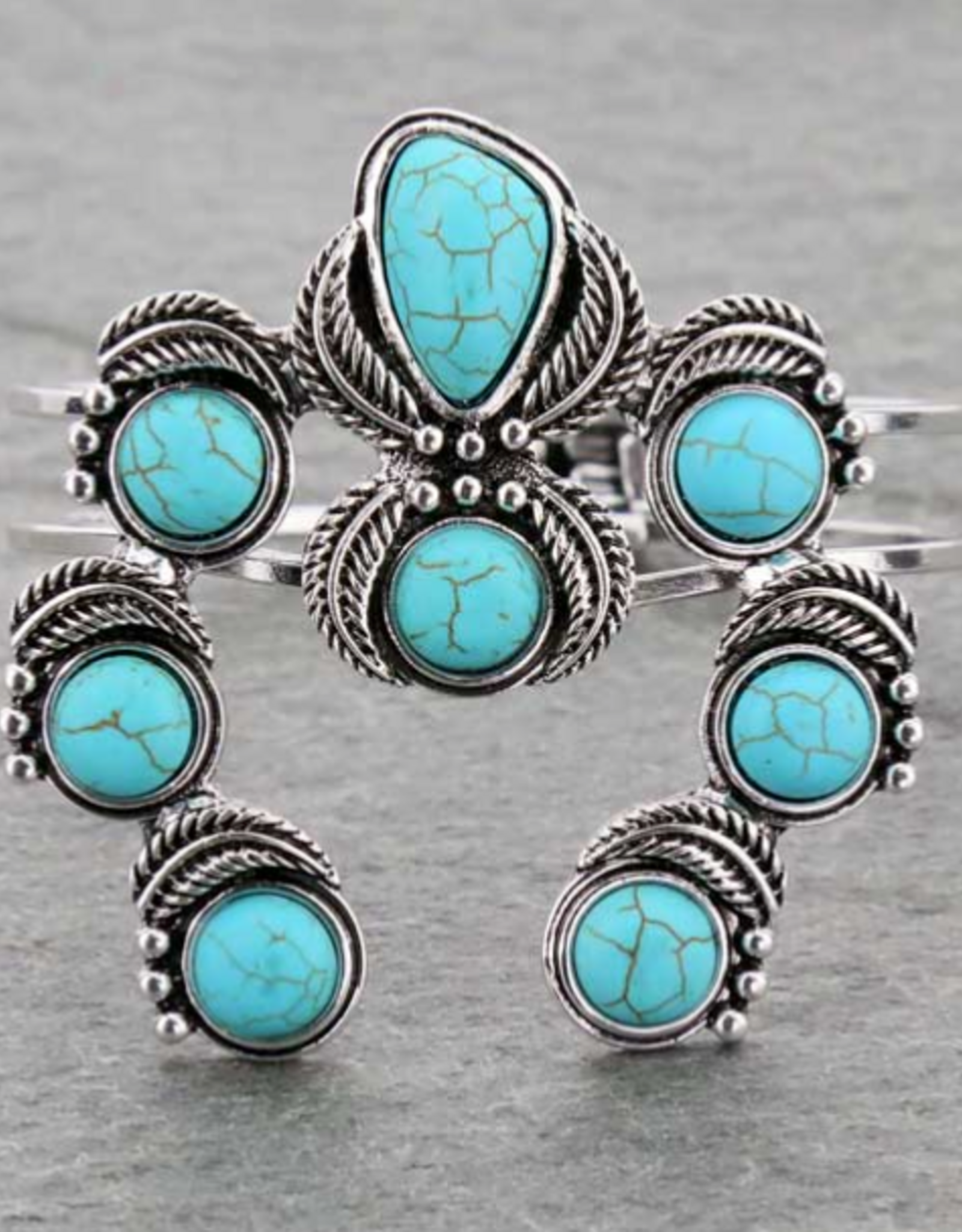 WESTERN SQUASH BLOSSOM HINGE CUFF BRACELET
