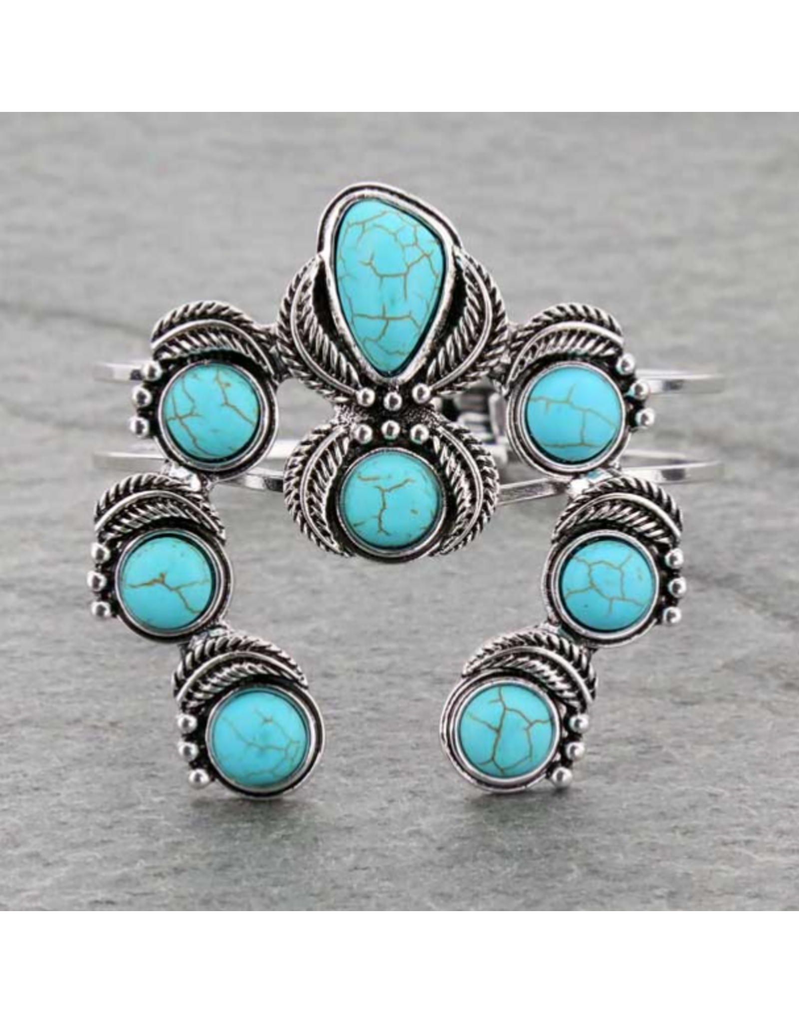 WESTERN SQUASH BLOSSOM HINGE CUFF BRACELET