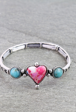 WESTERN BRACELET STRETCH HEART STONE WITH TURQUOISE