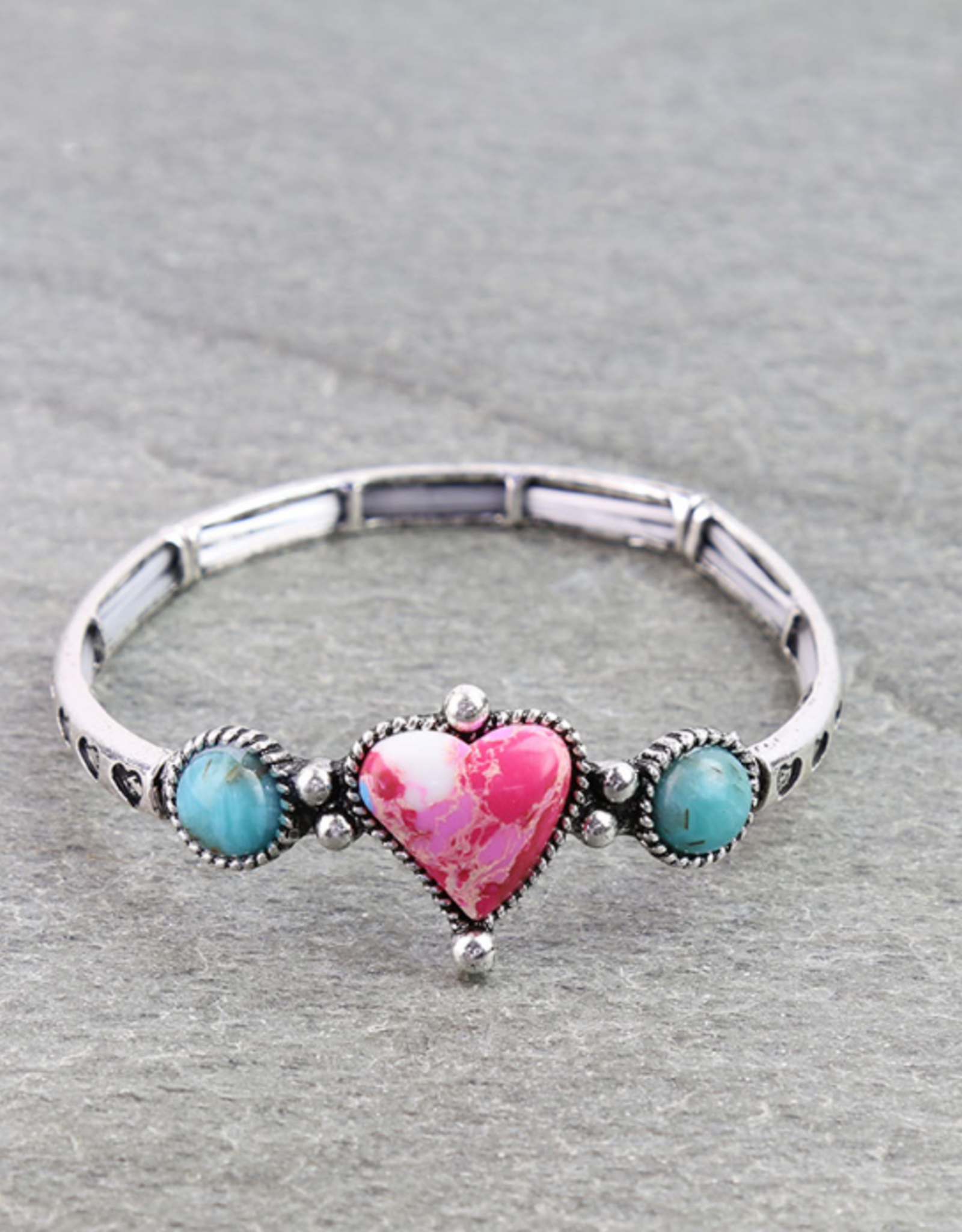 WESTERN BRACELET STRETCH HEART STONE WITH TURQUOISE