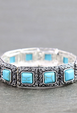 WESTERN BRACELET STRETCH TURQUOISE SQUARE STONE
