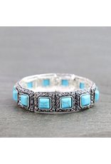 WESTERN BRACELET STRETCH TURQUOISE SQUARE STONE