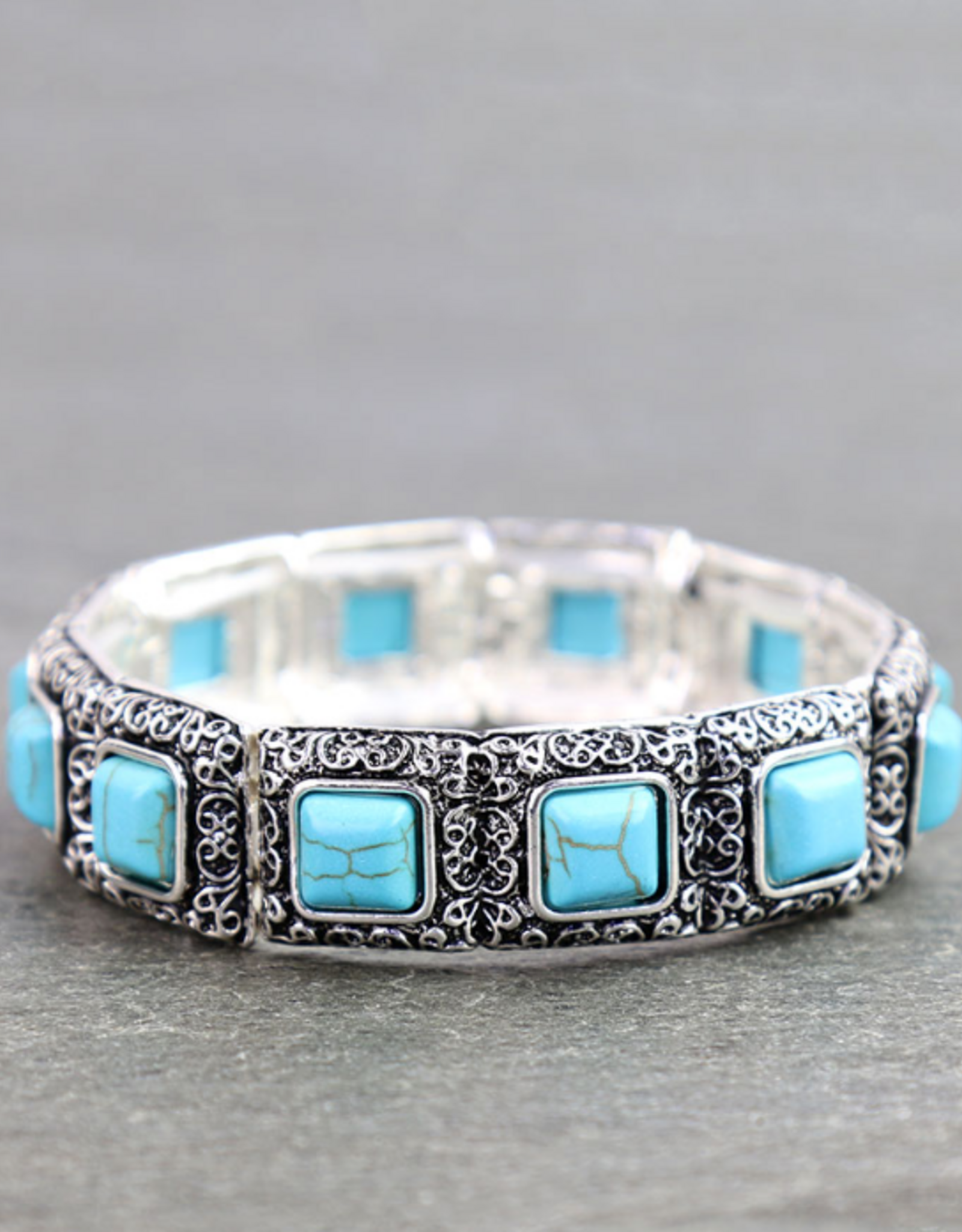WESTERN BRACELET STRETCH TURQUOISE SQUARE STONE