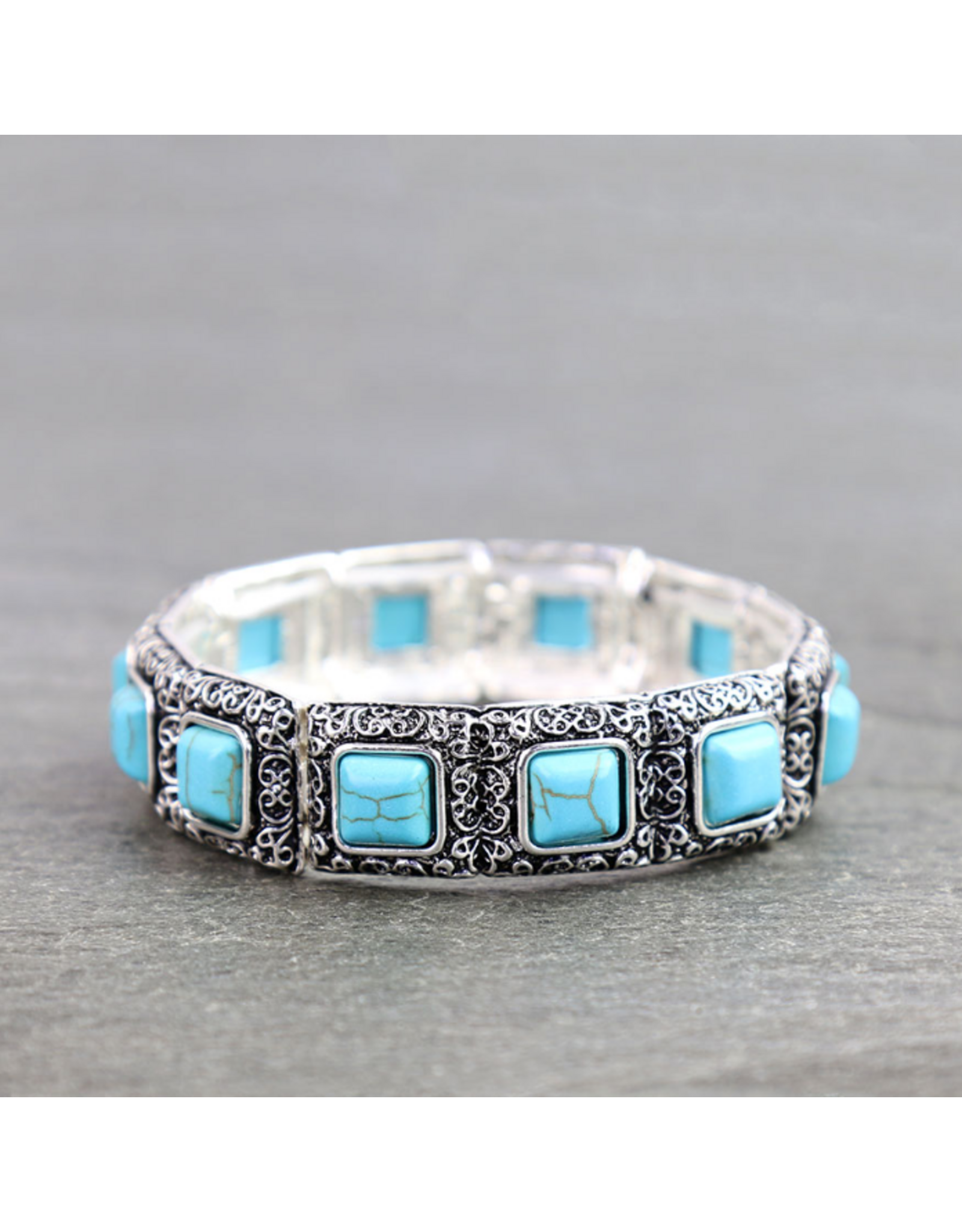 WESTERN BRACELET STRETCH TURQUOISE SQUARE STONE