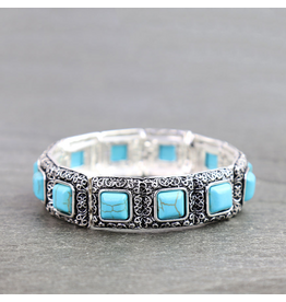 WESTERN BRACELET STRETCH TURQUOISE SQUARE STONE