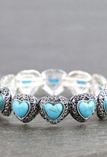 WESTERN STRETCH BRACELET TURQUOISE HEARTS